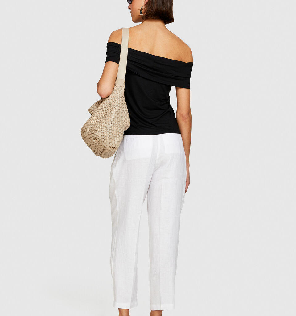 100% linen barrel leg trousers - women's carrot fit trousers - White | Sisley image number 3